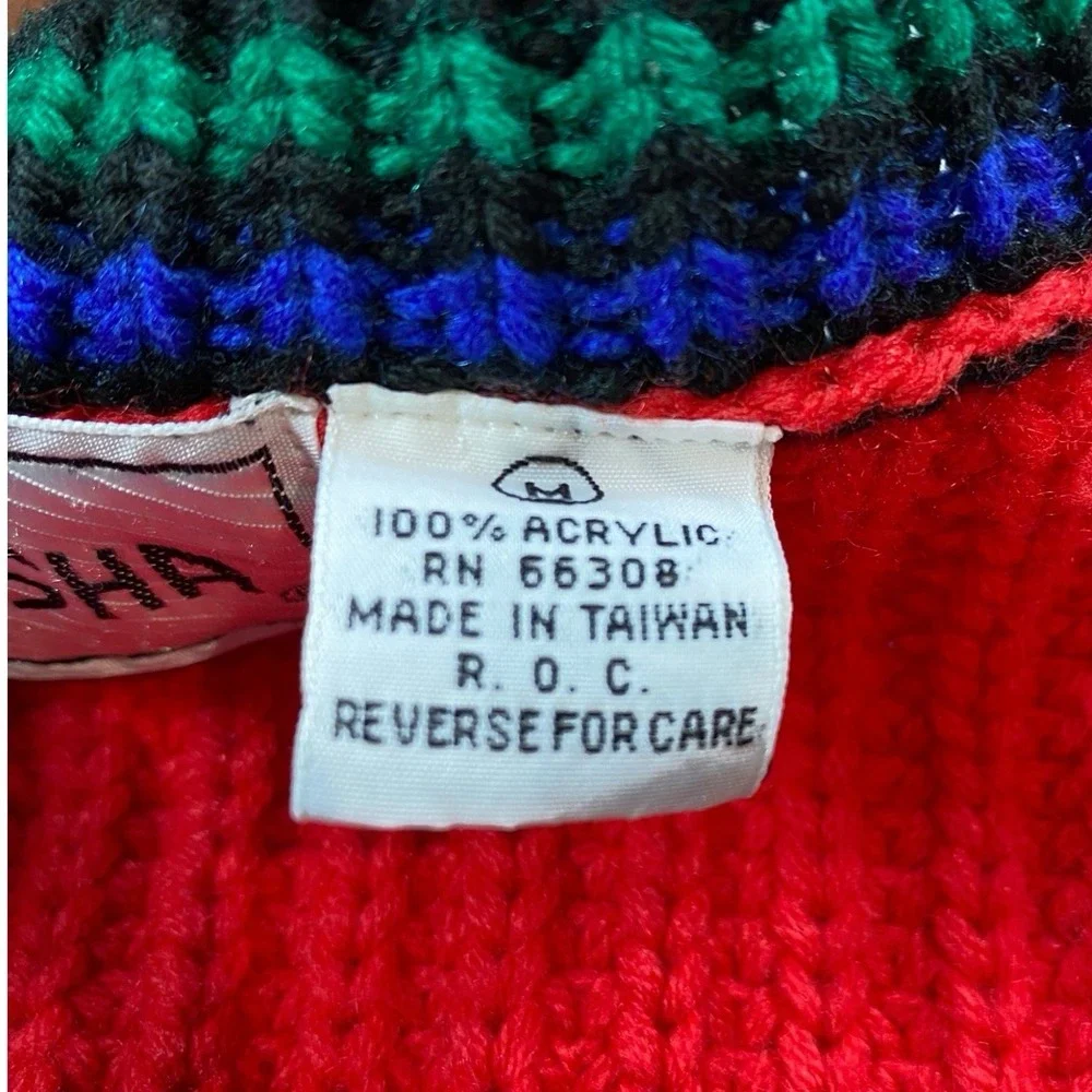 Vintage Manisha Knit Sweater Vest M Red Blue Green Black Striped Acrylic 80s/90s